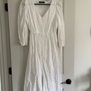 White Embroidered V-Neck Midi Dress by O.P.T.